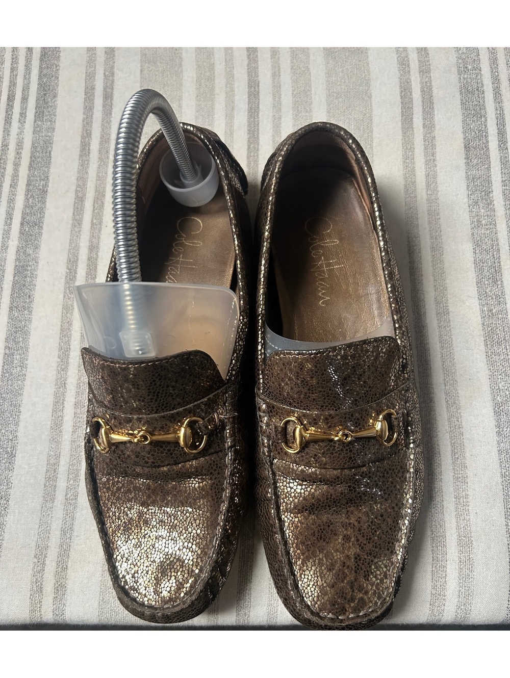 Cole Haan Women’s 9B Metallic Bronze Leather Horsebit Loafers Gold Hardware - Picture 2 of 7